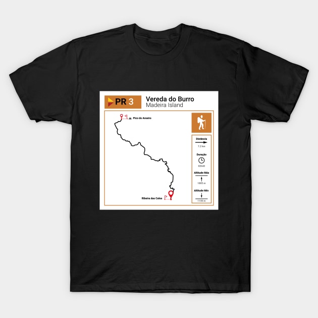 Madeira Island PR3 VEREDA DO BURRO trail map T-Shirt by Donaby